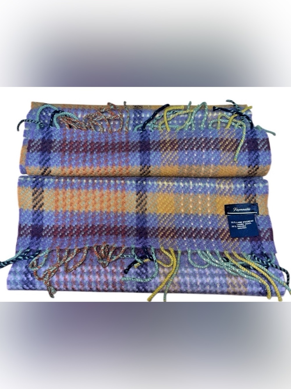FACONNABLE Made in Italy Lamb Wool Blend Mens Blue Wool Scarf